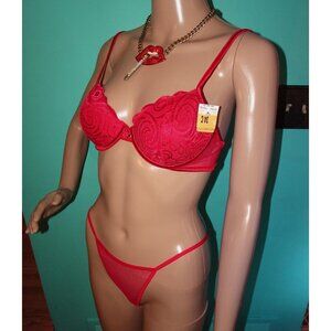 Vintage Vassarette Red Push Up Bra 34 C embroidery fishnet original tags
